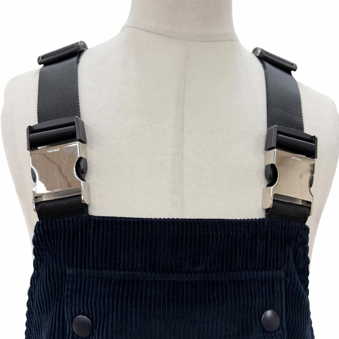 Prada Corduroy Triangle Logo Plate Shoulder Strap Overalls Navy 48 — view 2