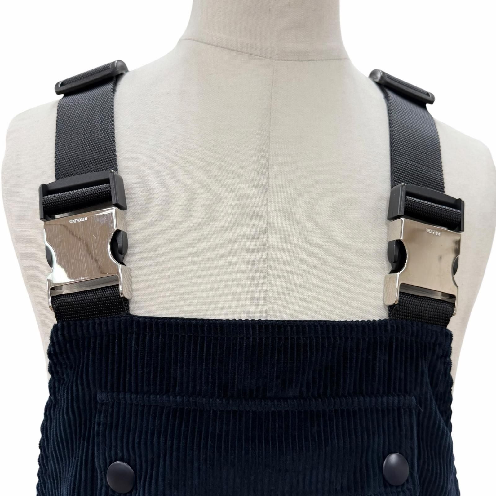 Prada Corduroy Triangle Logo Plate Shoulder Strap Overalls Navy 48 — view 2