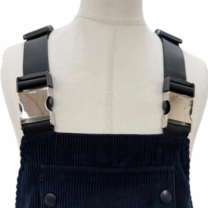 Prada Corduroy Triangle Logo Plate Shoulder Strap Overalls Navy 48 — view 2