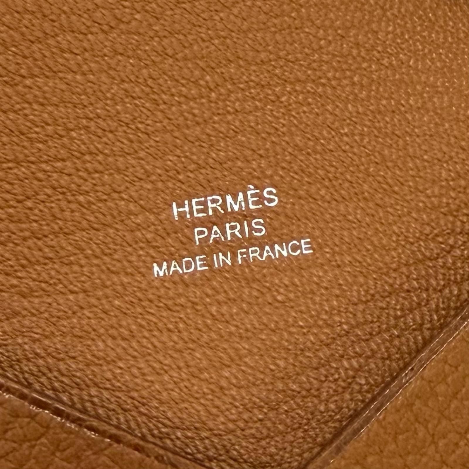 Hermes Calvi Veau Epsom Gold Bifold Coin Case Card — view 6