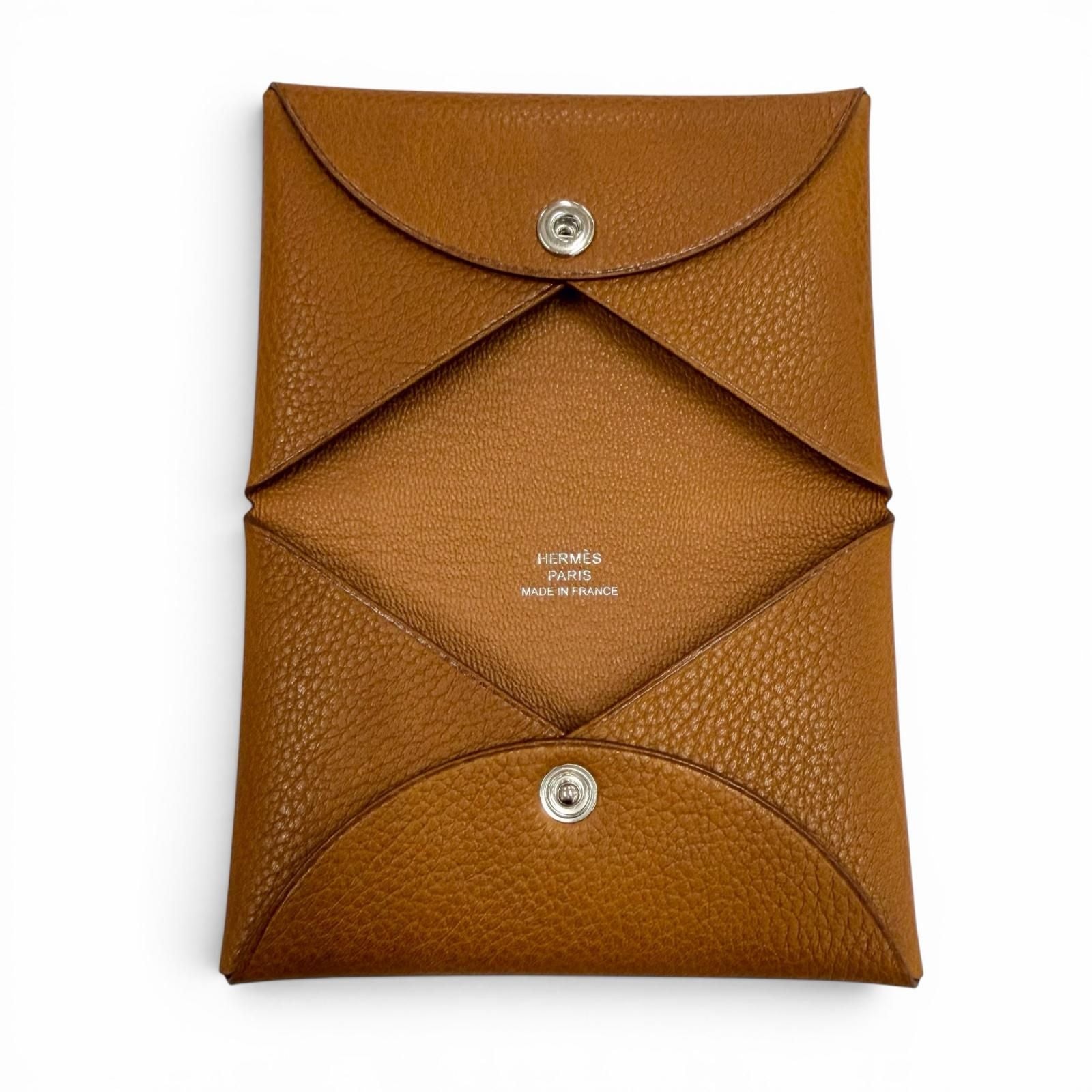 Hermes Calvi Veau Epsom Gold Bifold Coin Case Card — view 5