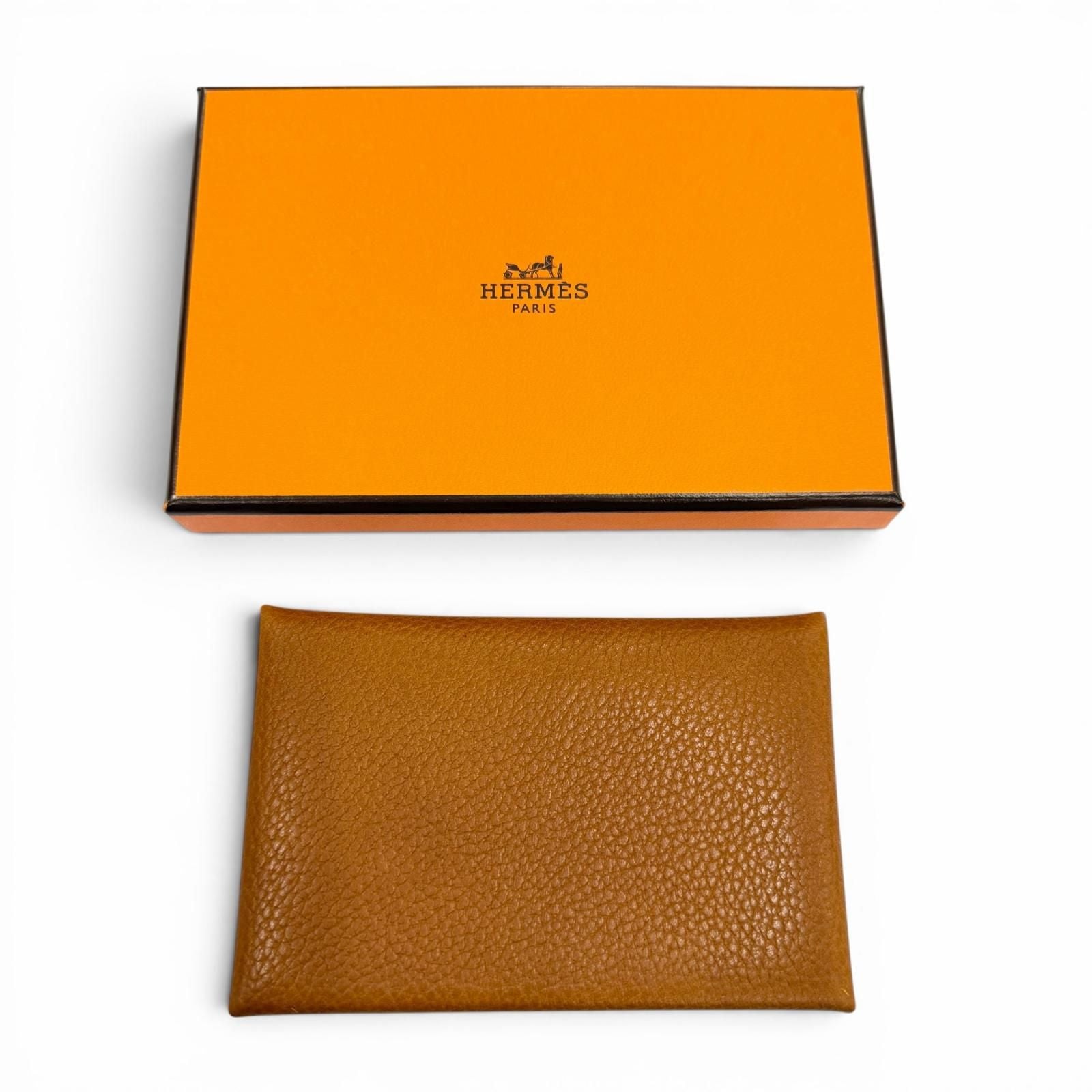 Hermes Calvi Veau Epsom Gold Bifold Coin Case Card — view 2