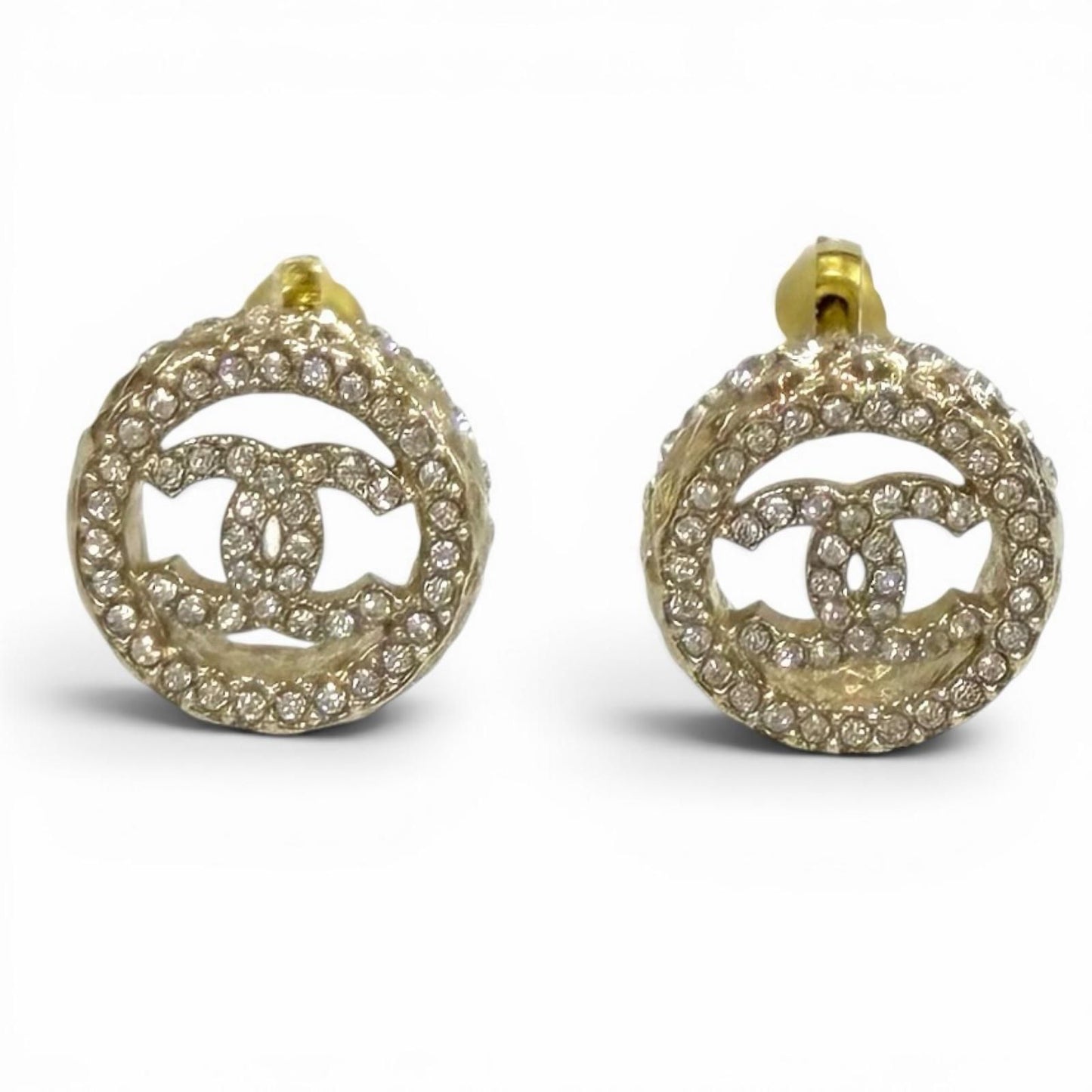 Chanel Rhinestone CC Logo Quilted Earrings Gold
