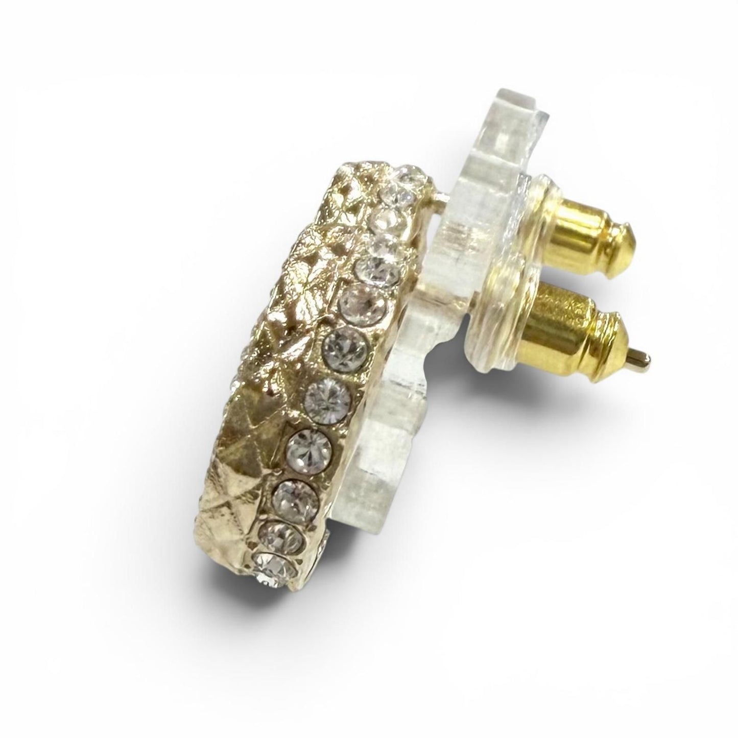 Chanel Rhinestone CC Logo Quilted Earrings Gold — view 3