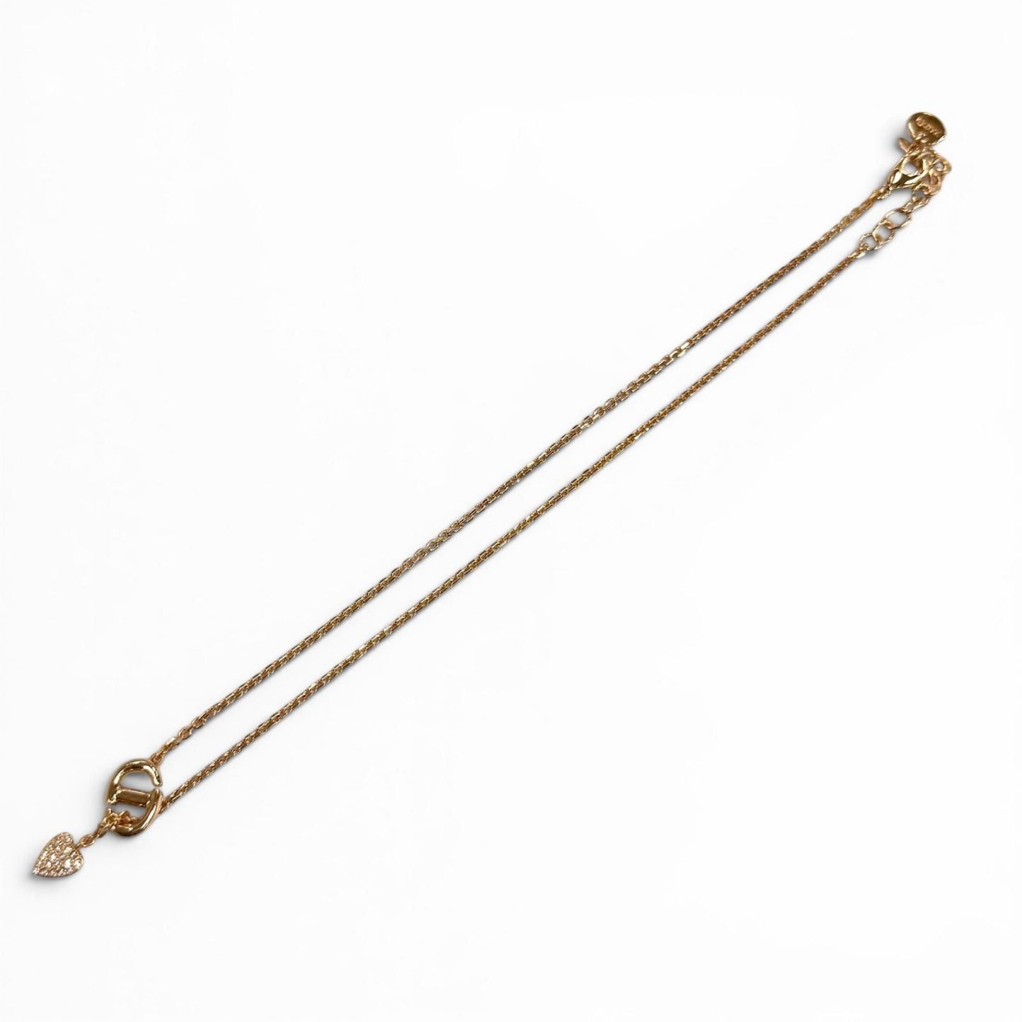 Dior CD Navy Rhinestone Heart Necklace Pink Gold — view 5
