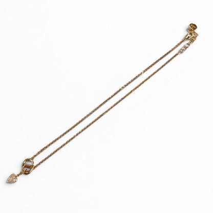 Dior CD Navy Rhinestone Heart Necklace Pink Gold — view 5