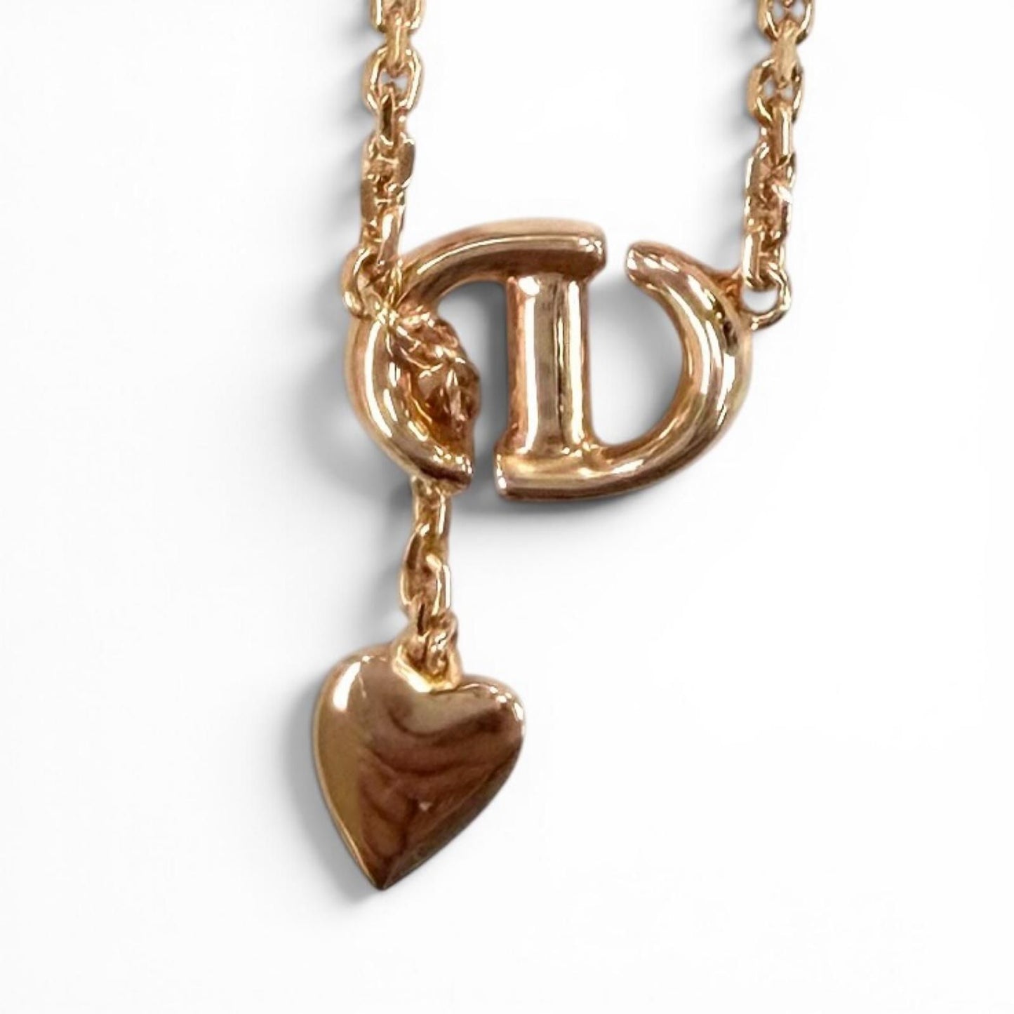 Dior CD Navy Rhinestone Heart Necklace Pink Gold — view 3