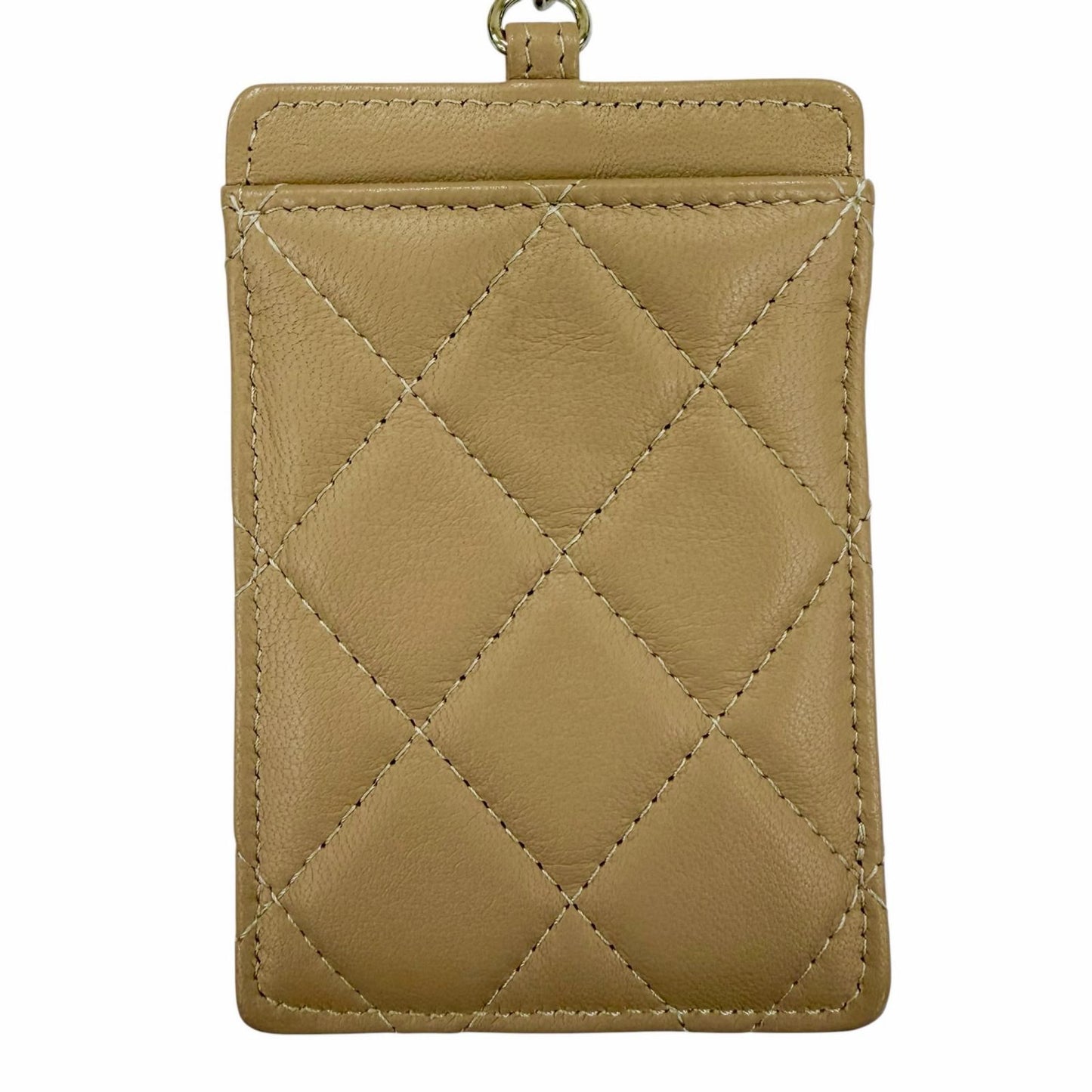 Chanel Lambskin CC Logo Quilted Chain Shoulder Card Case Beige Gold — view 5