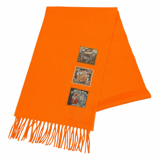 Hermes Cashmere Purchased in June Orange Badge Sowa Logo Embroidered Scarf with