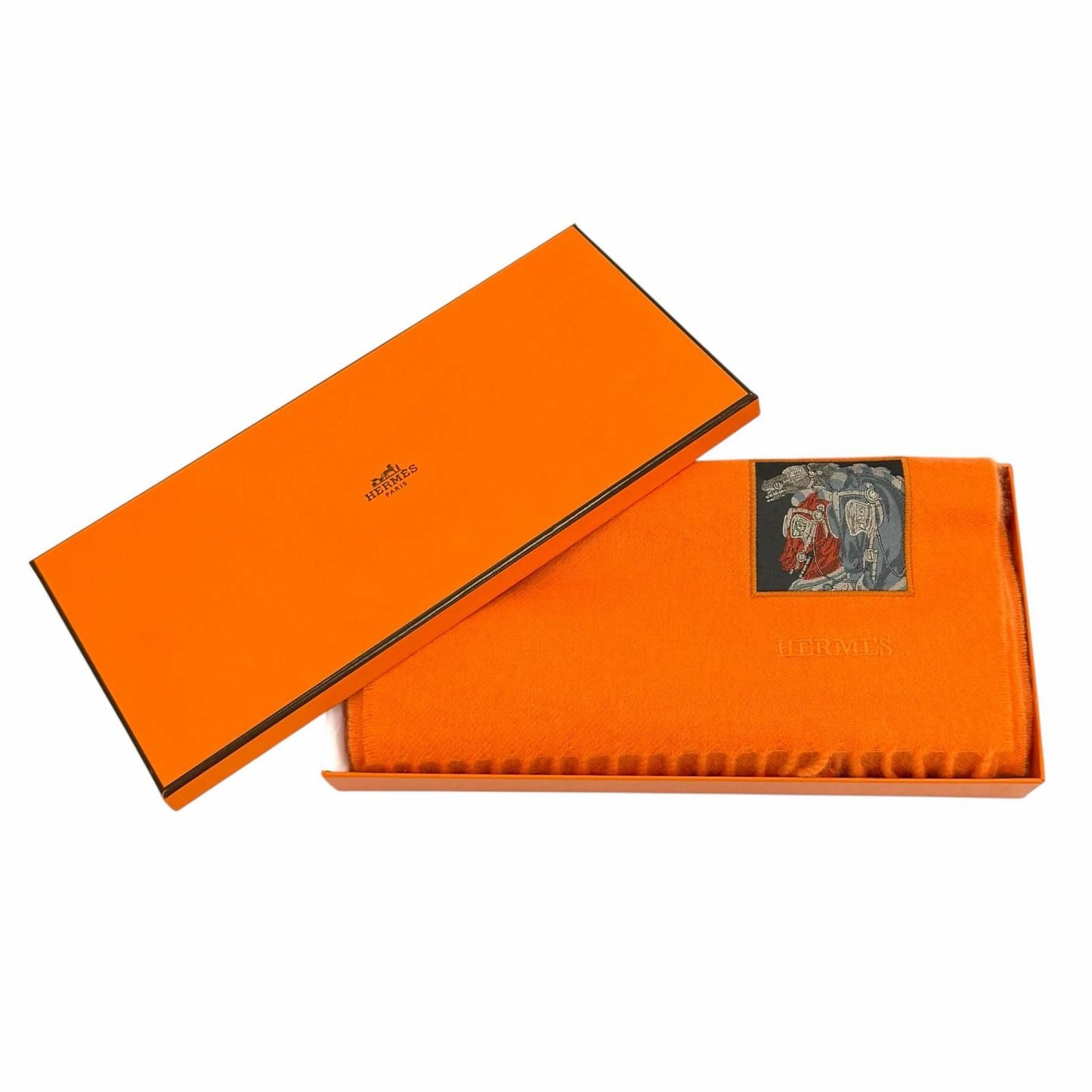 Hermes Cashmere Purchased in June Orange Badge Sowa Logo Embroidered Scarf with — view 2