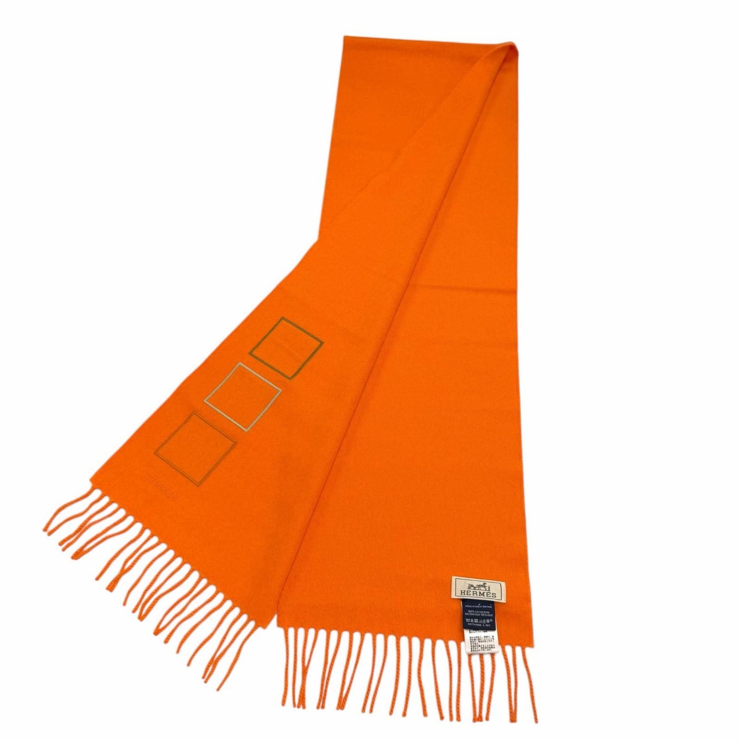 Hermes Cashmere Purchased in June Orange Badge Sowa Logo Embroidered Scarf with — view 3