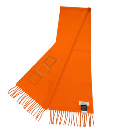 Hermes Cashmere Purchased in June Orange Badge Sowa Logo Embroidered Scarf with — view 3