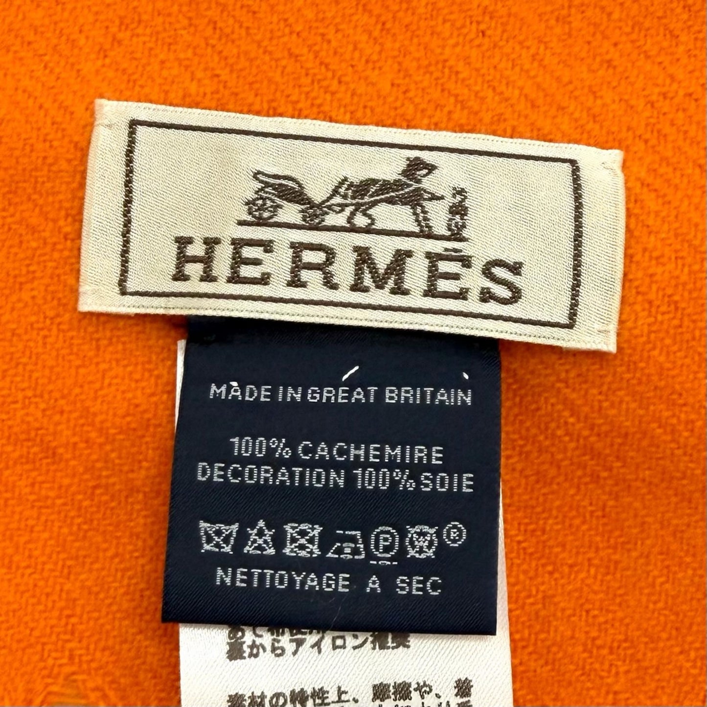 Hermes Cashmere Purchased in June Orange Badge Sowa Logo Embroidered Scarf with — view 7