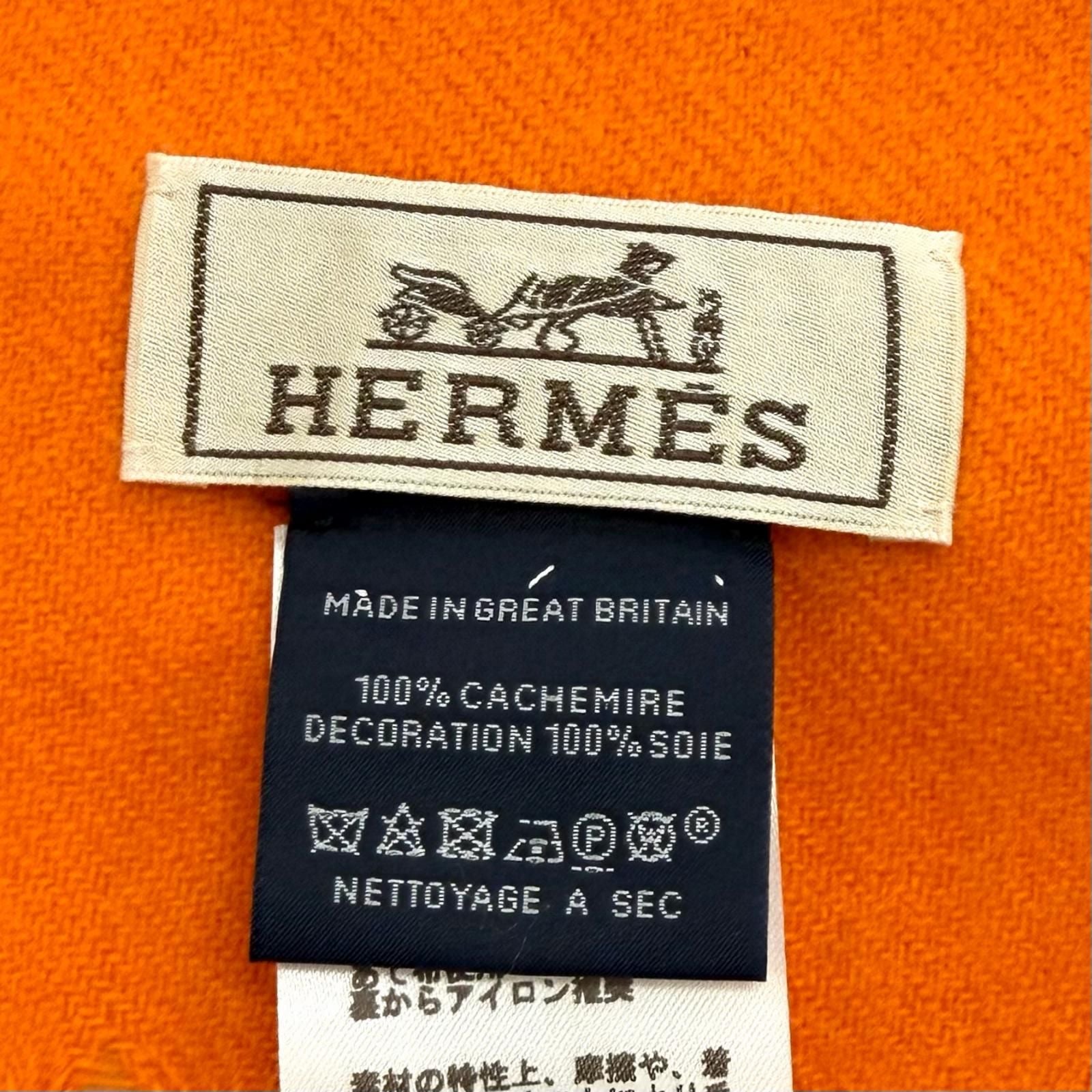 Hermes Cashmere Purchased in June Orange Badge Sowa Logo Embroidered Scarf with — view 7