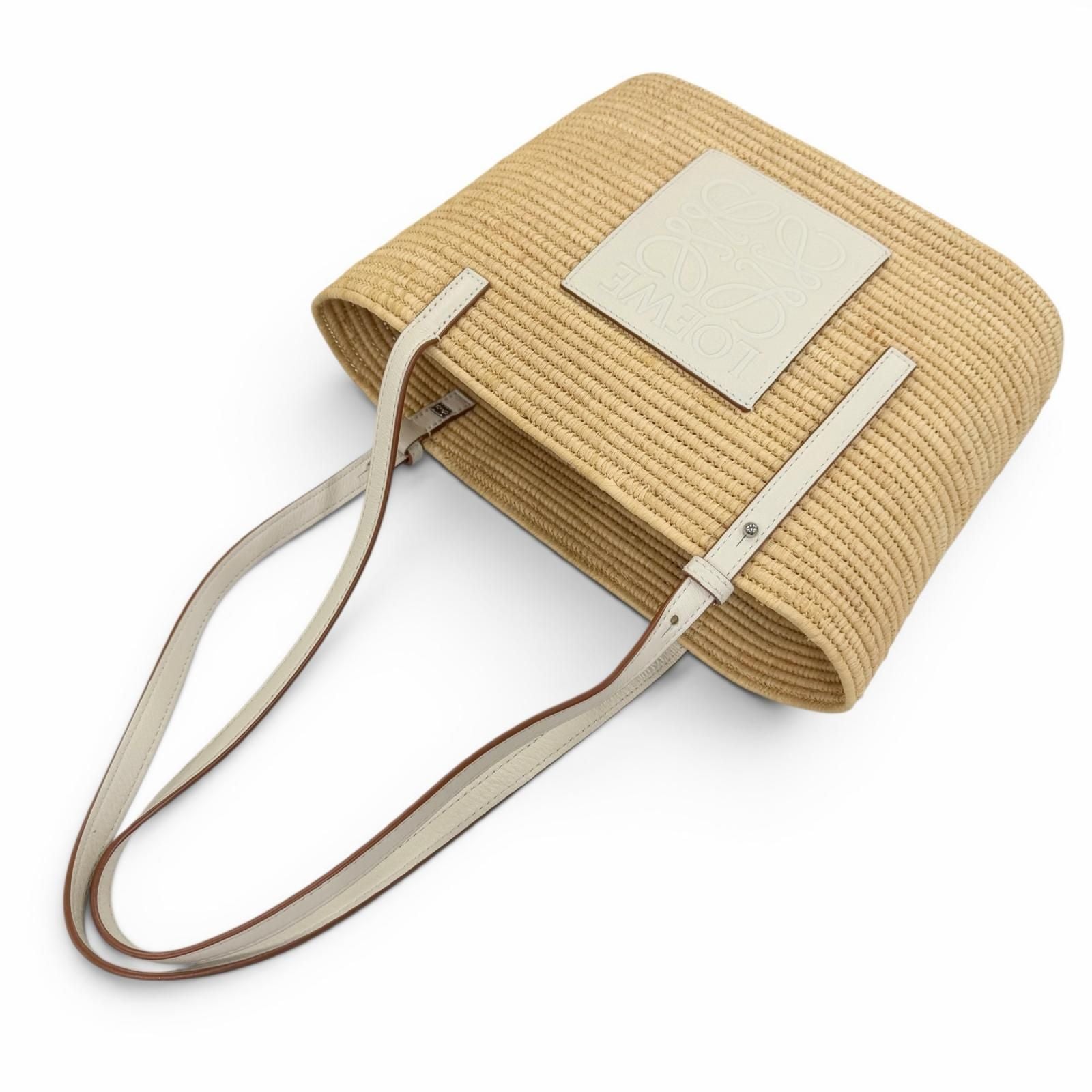 Loewe Anagram Square Basket Small Bag Raffia Leather Handbag Natural White — view 5