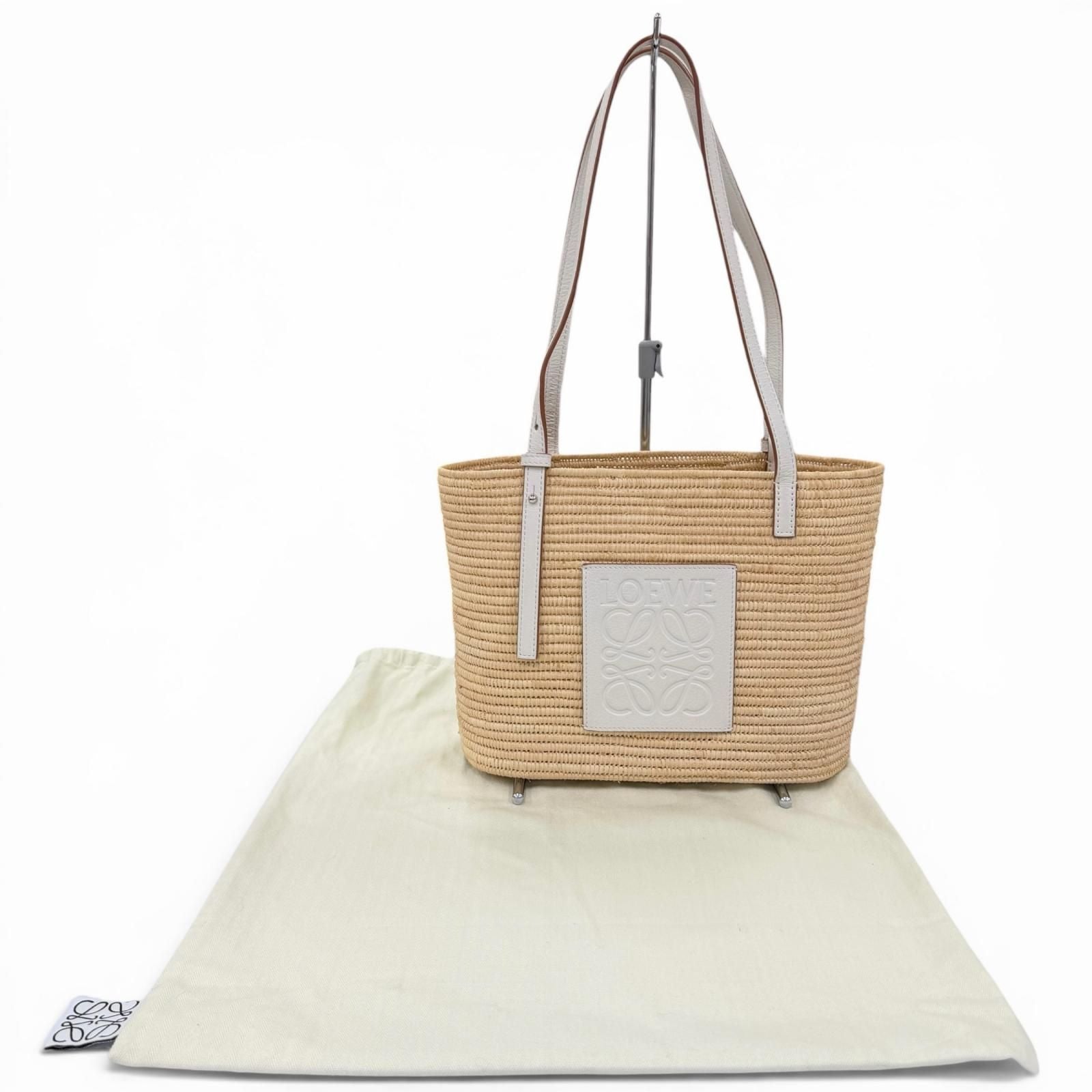 Loewe Anagram Square Basket Small Bag Raffia Leather Handbag Natural White — view 2