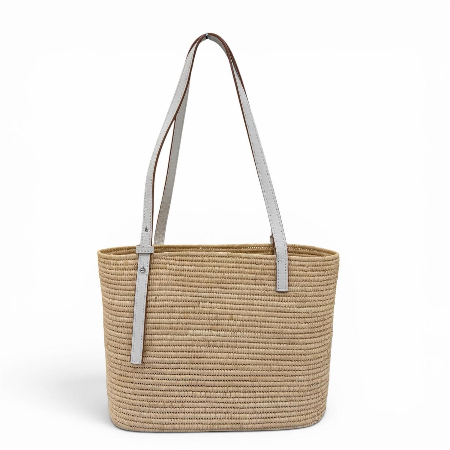 Loewe Anagram Square Basket Small Bag Raffia Leather Handbag Natural White — view 3