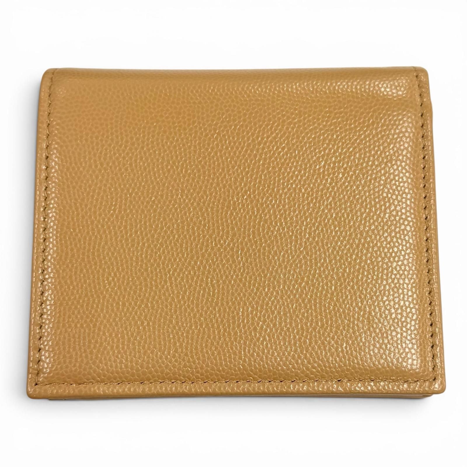 Chanel Caviar Leather Small Flap Wallet CC Logo Bifold Beige — view 3
