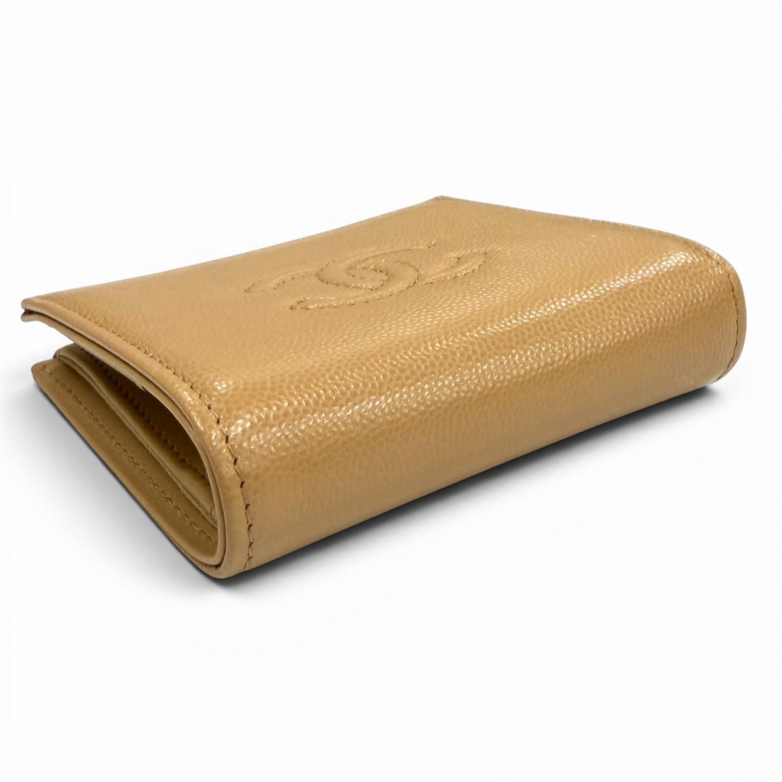Chanel Caviar Leather Small Flap Wallet CC Logo Bifold Beige — view 4