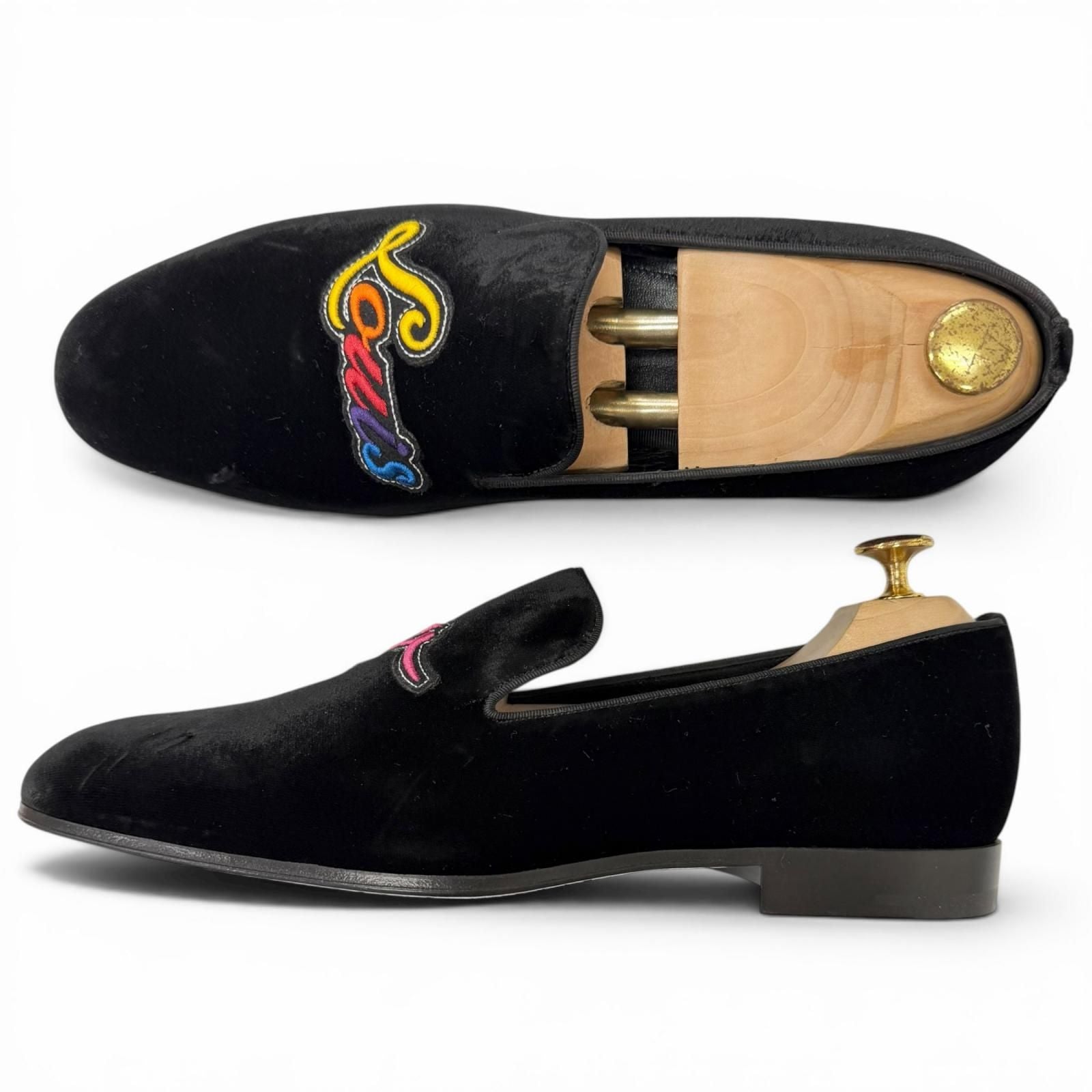 Louis Vuitton Velour Leather Logo Embroidery Slip on Moccasins Loafers Flat — view 3
