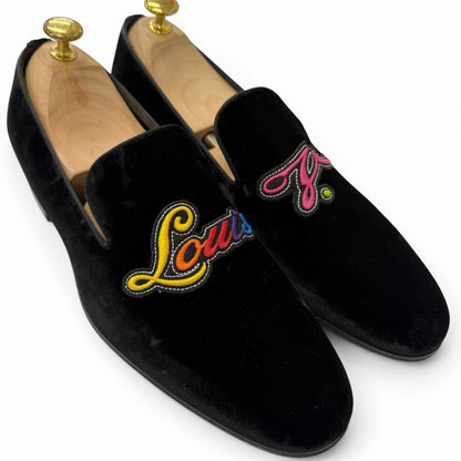 Louis Vuitton Velour Leather Logo Embroidery Slip on Moccasins Loafers Flat — view 2