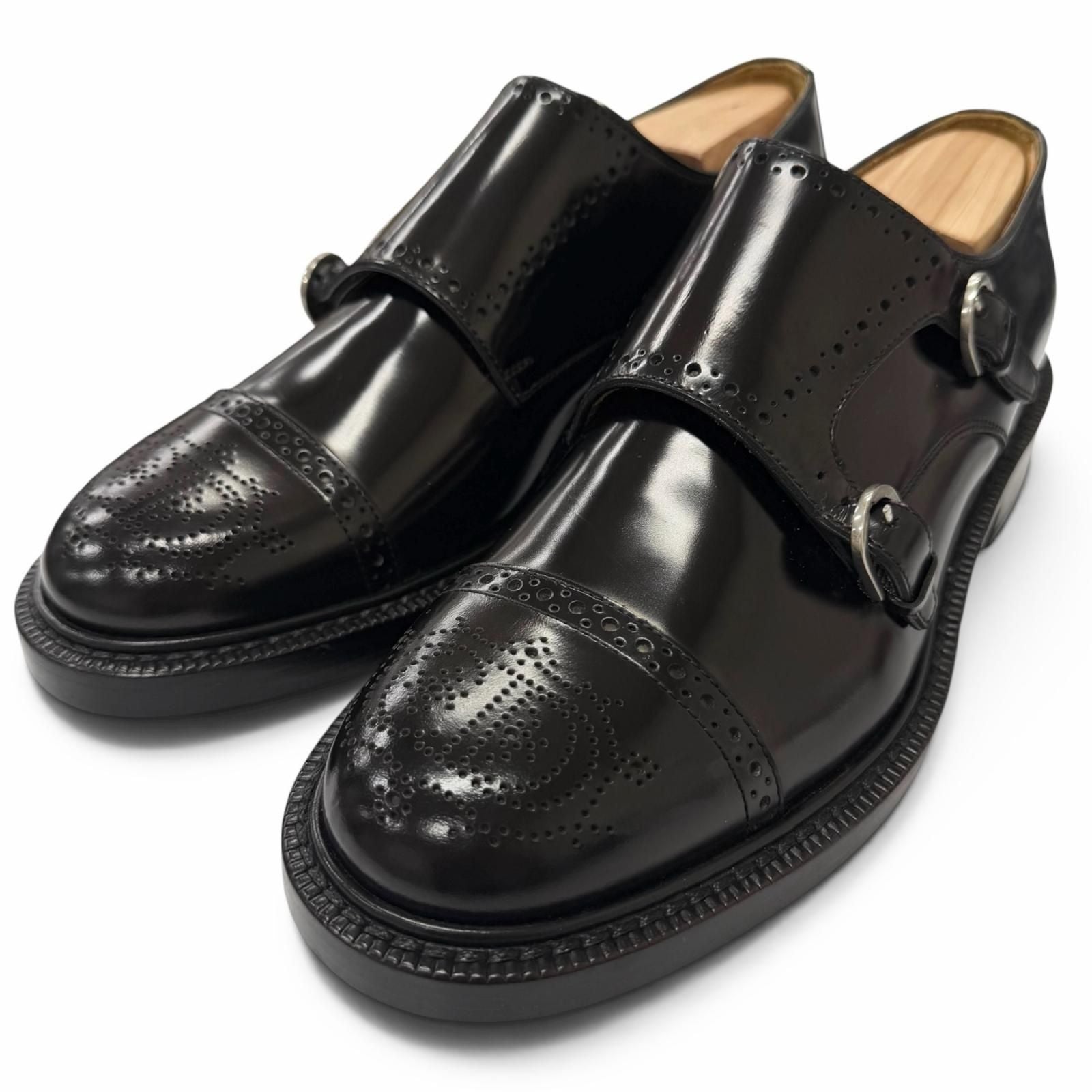 Dior Homme Leather CD Logo Medallion Punched Cap Toe Double Monk Strap Dress