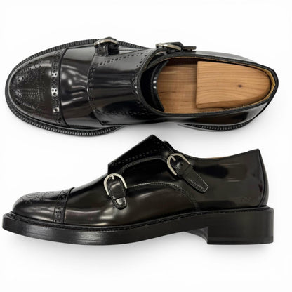 Dior Homme Leather CD Logo Medallion Punched Cap Toe Double Monk Strap Dress — view 3