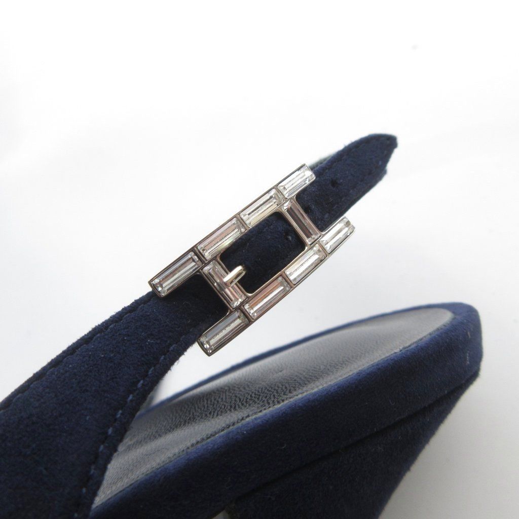 Hermes Night Strap Sandals Logo Heels Suede 34 Dark Navy — view 8