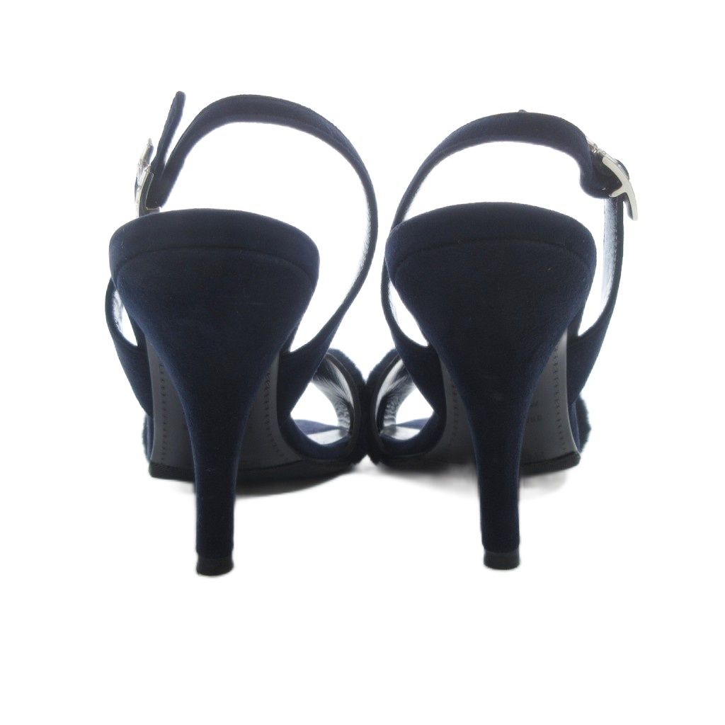 Hermes Night Strap Sandals Logo Heels Suede 34 Dark Navy — view 4
