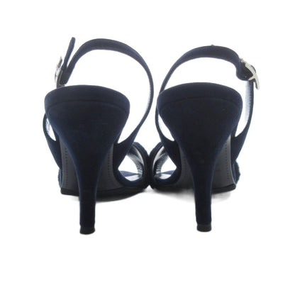 Hermes Night Strap Sandals Logo Heels Suede 34 Dark Navy — view 4
