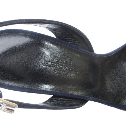Hermes Night Strap Sandals Logo Heels Suede 34 Dark Navy — view 7