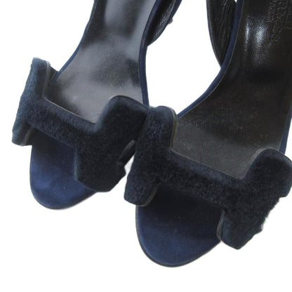Hermes Night Strap Sandals Logo Heels Suede 34 Dark Navy — view 5