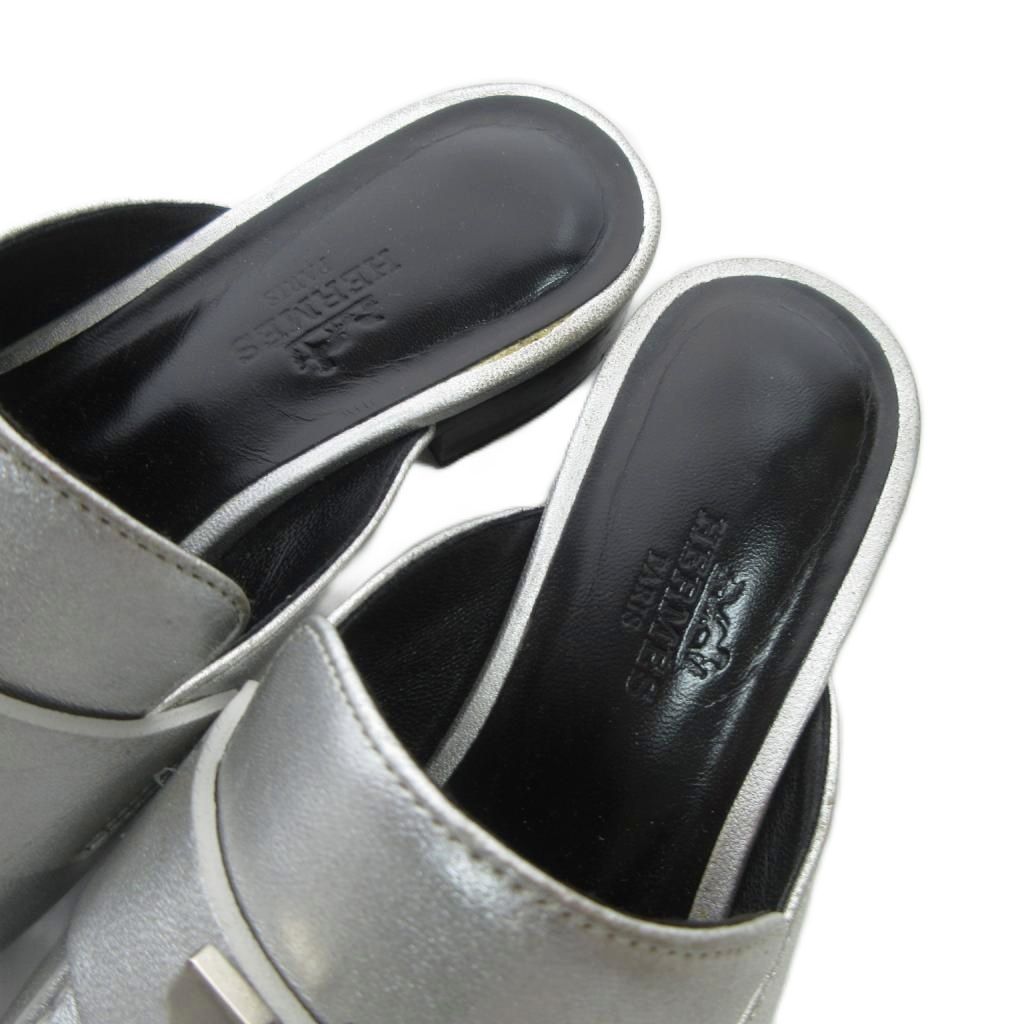 Hermes Constance Trocadero Mules Metallic Semelle Cuir 34 Silver — view 6