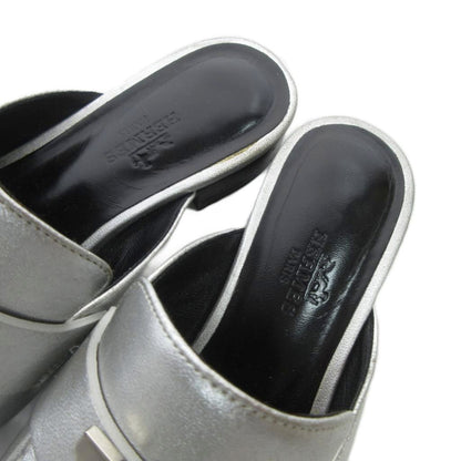 Hermes Constance Trocadero Mules Metallic Semelle Cuir 34 Silver — view 6