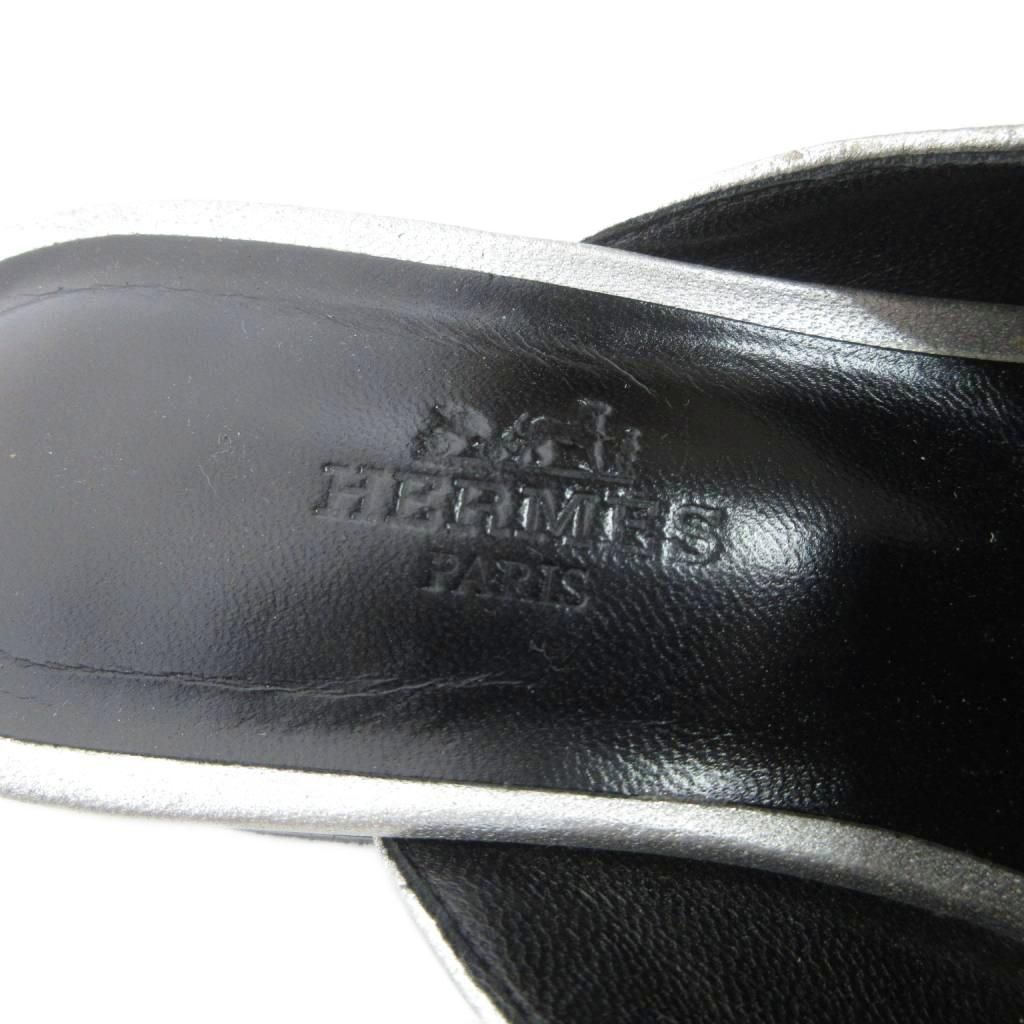 Hermes Constance Trocadero Mules Metallic Semelle Cuir 34 Silver — view 8