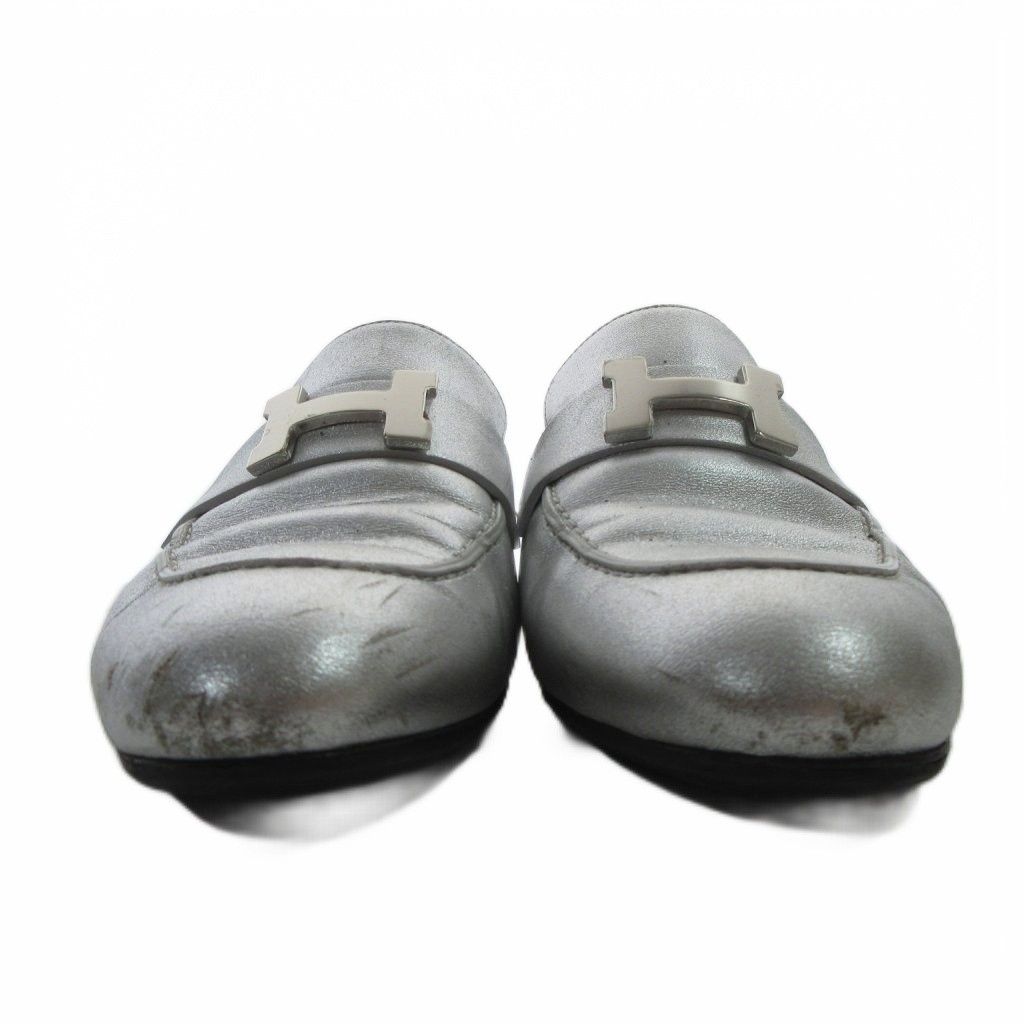 Hermes Constance Trocadero Mules Metallic Semelle Cuir 34 Silver — view 3
