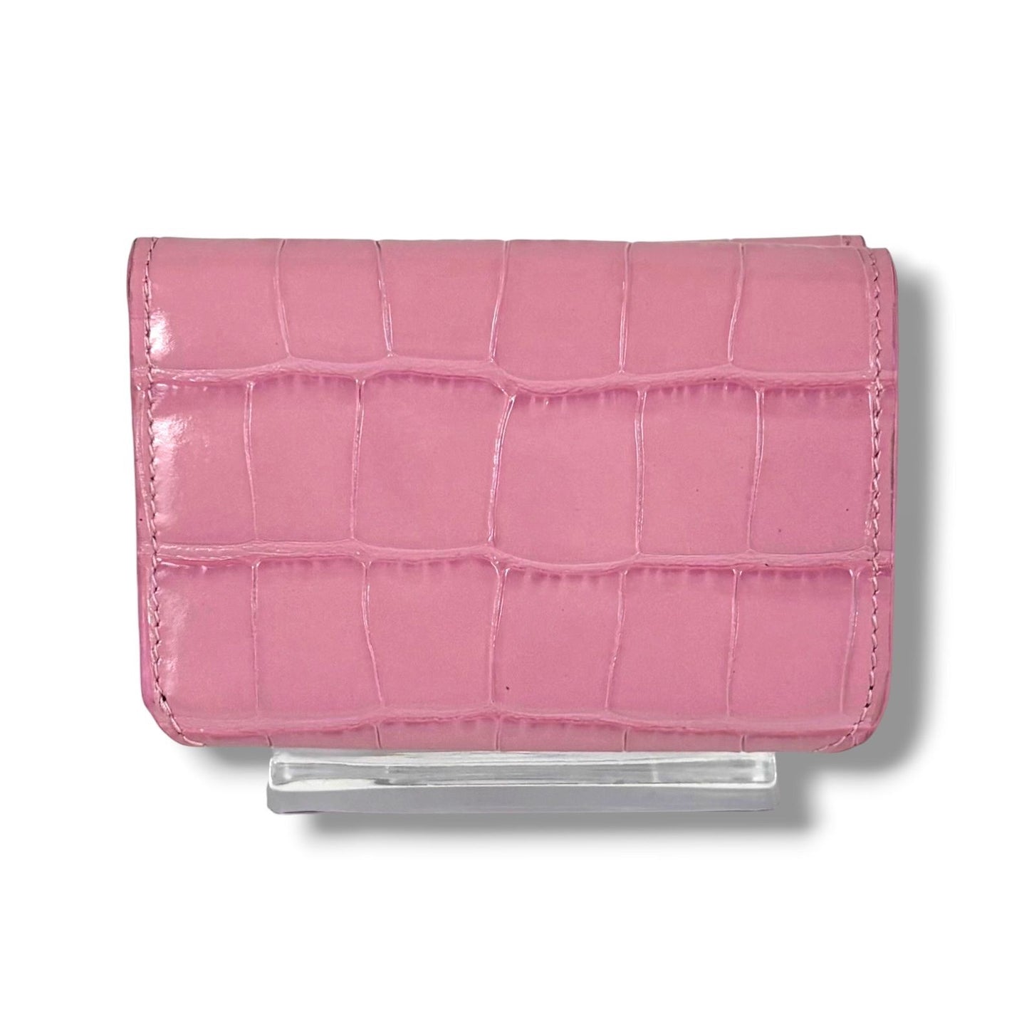 Balenciaga Trifold Wallet Logo Print Pink Croco Embossed Leather Cash Mini — view 2