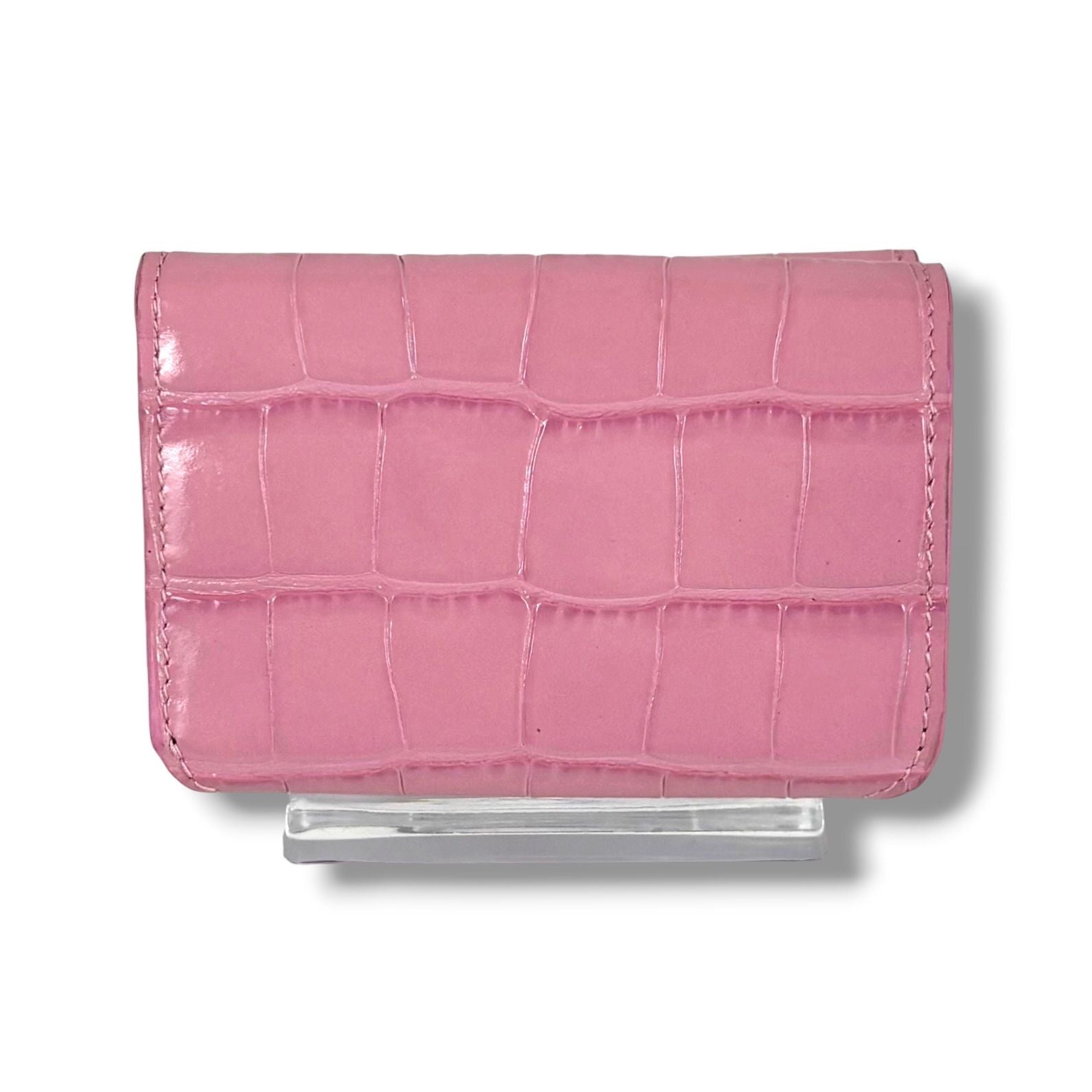 Balenciaga Trifold Wallet Logo Print Pink Croco Embossed Leather Cash Mini — view 2