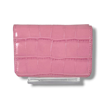 Balenciaga Trifold Wallet Logo Print Pink Croco Embossed Leather Cash Mini — view 2