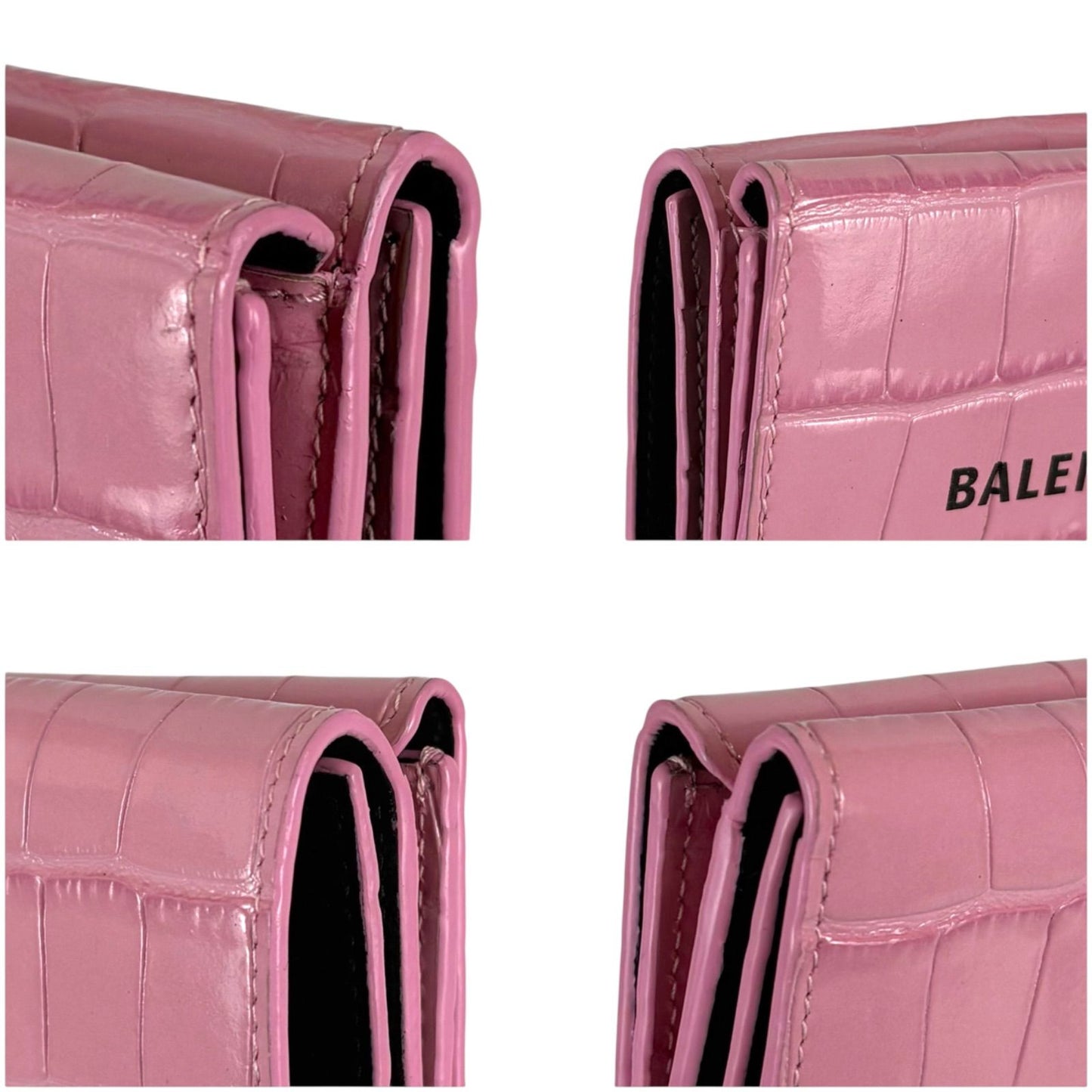 Balenciaga Trifold Wallet Logo Print Pink Croco Embossed Leather Cash Mini — view 6
