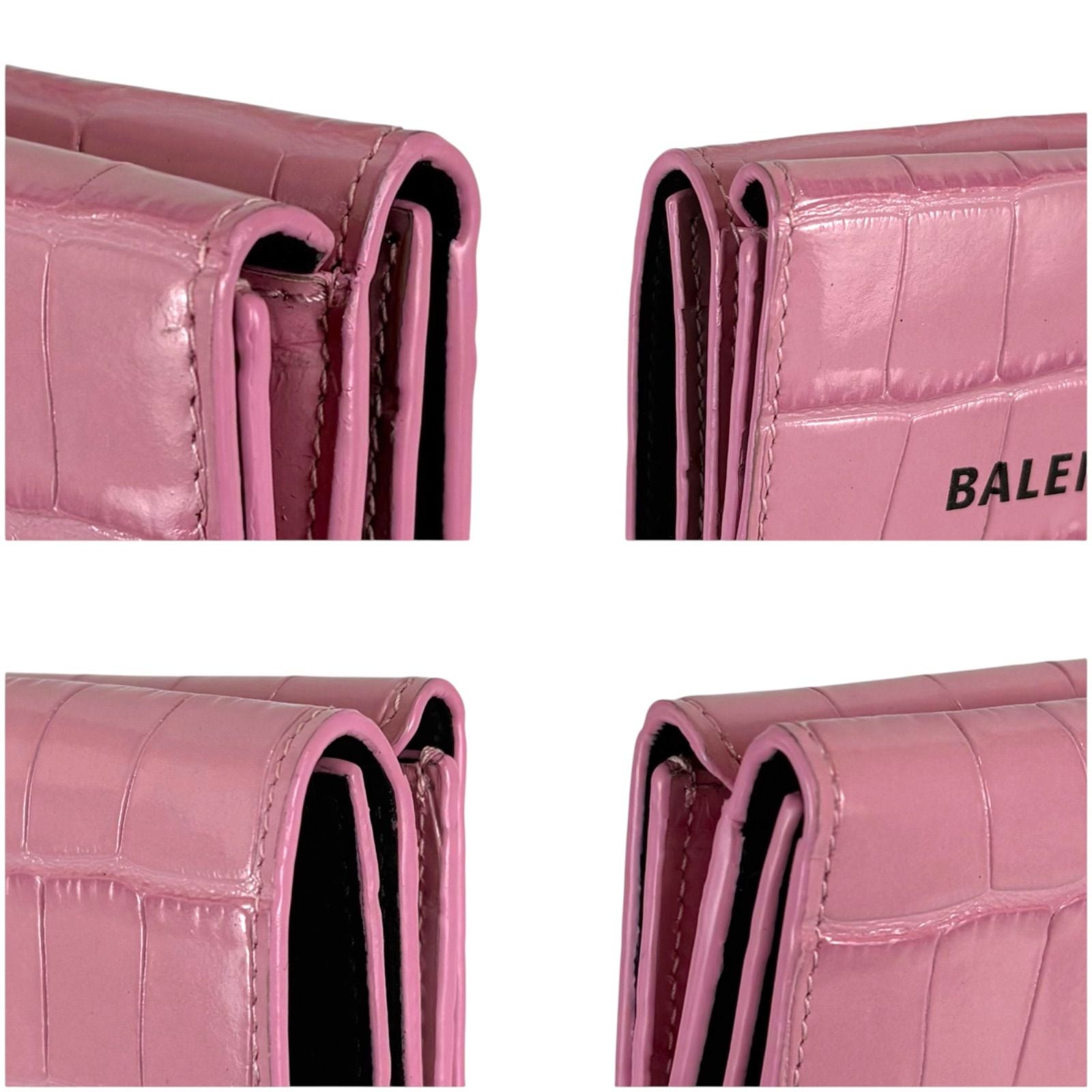 Balenciaga Trifold Wallet Logo Print Pink Croco Embossed Leather Cash Mini — view 6