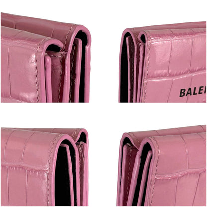 Balenciaga Trifold Wallet Logo Print Pink Croco Embossed Leather Cash Mini — view 6