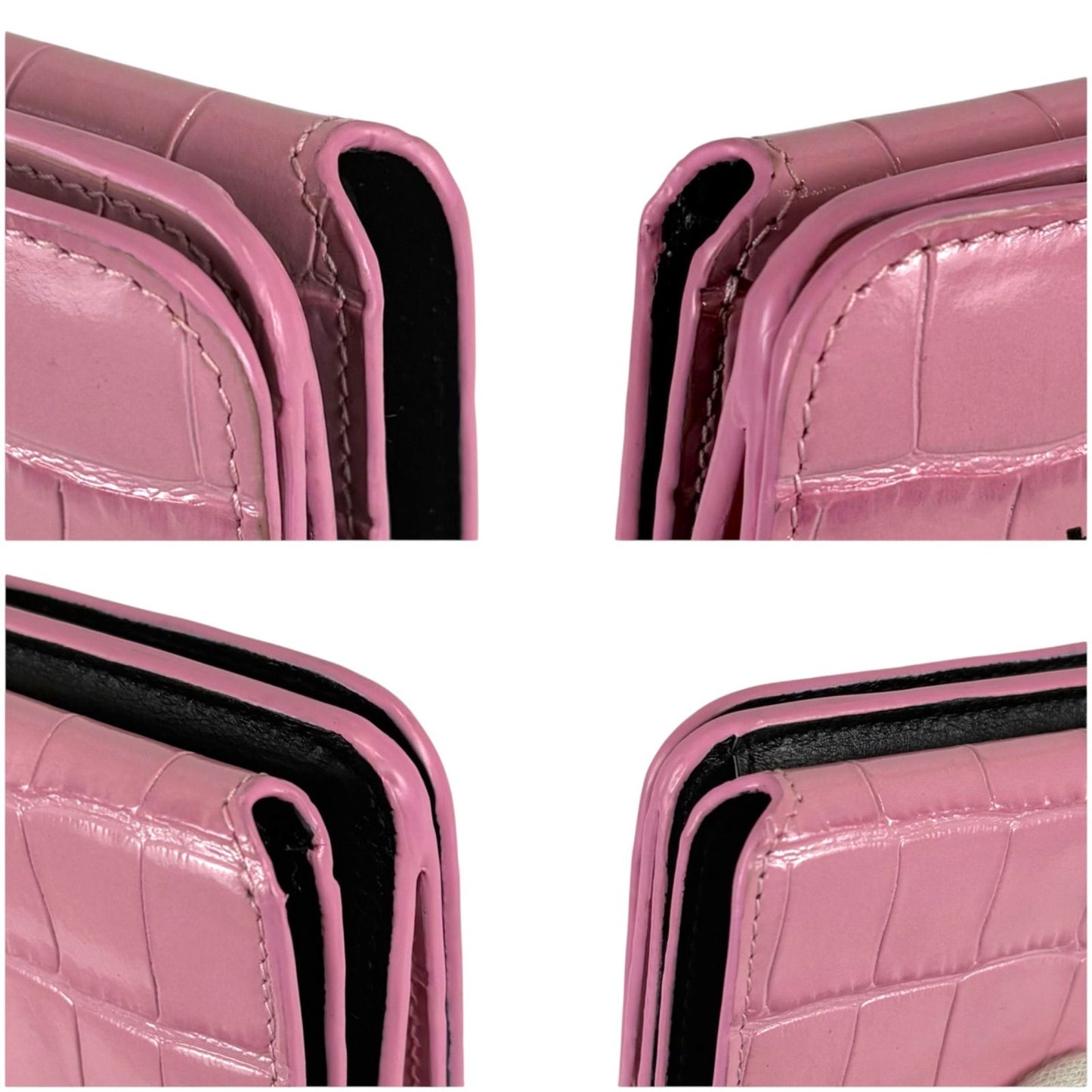 Balenciaga Trifold Wallet Logo Print Pink Croco Embossed Leather Cash Mini — view 7