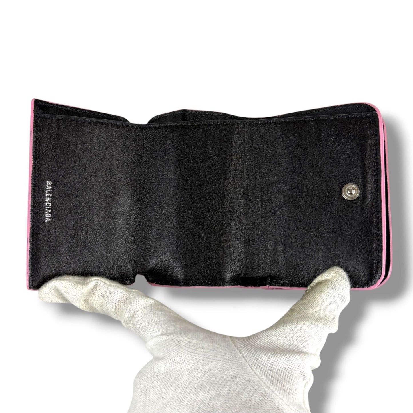 Balenciaga Trifold Wallet Logo Print Pink Croco Embossed Leather Cash Mini — view 4