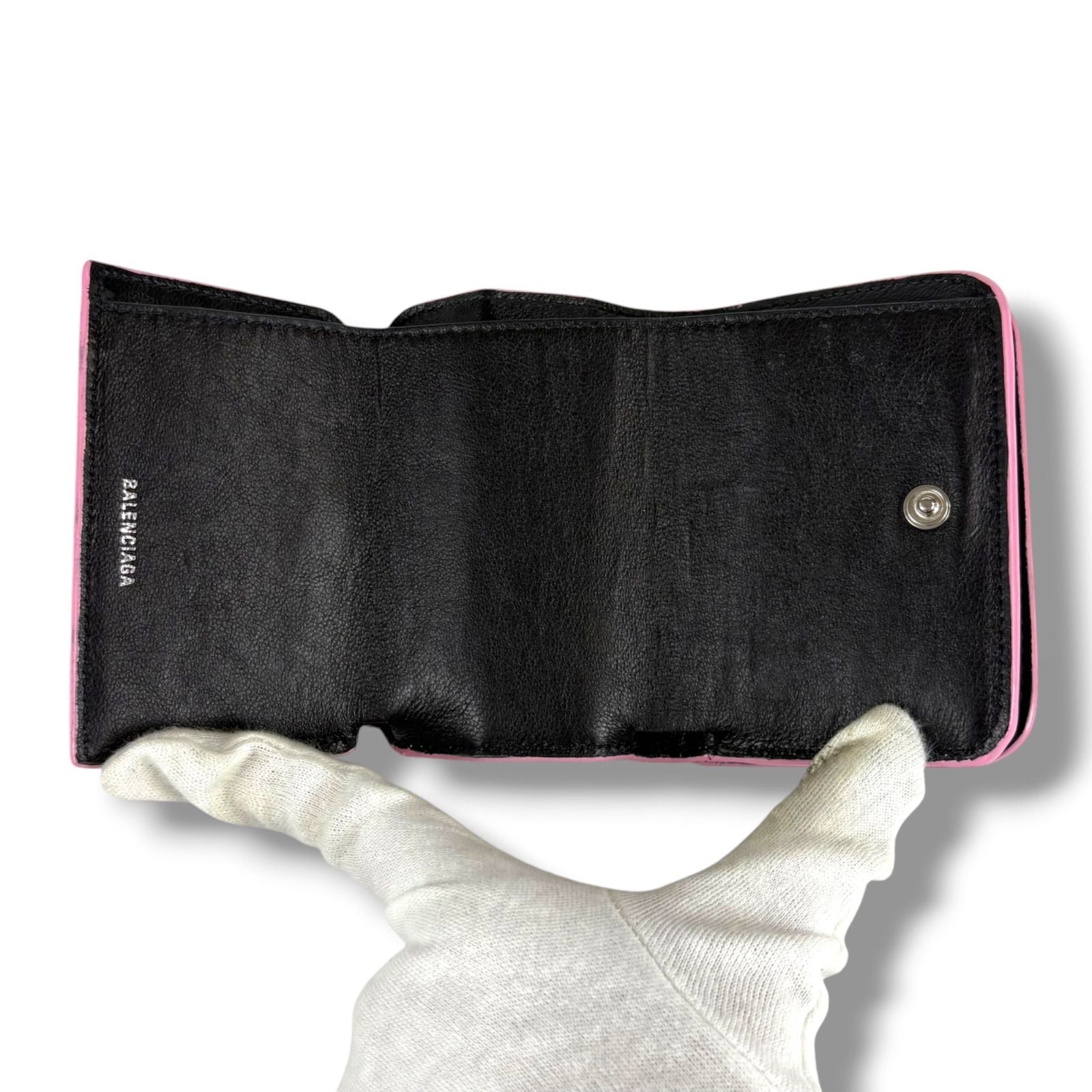 Balenciaga Trifold Wallet Logo Print Pink Croco Embossed Leather Cash Mini — view 4