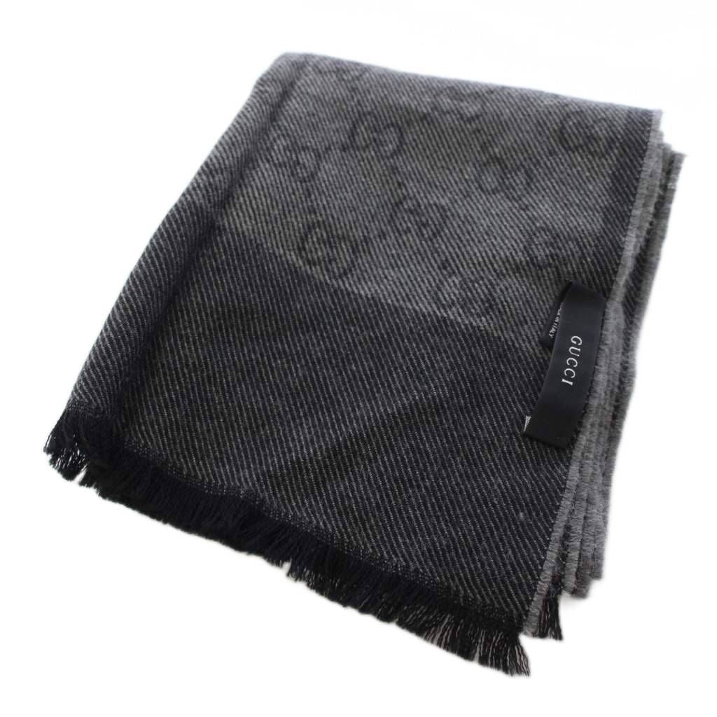 Gucci GG Pattern Scarf Shawl Wool Black TK — view 2
