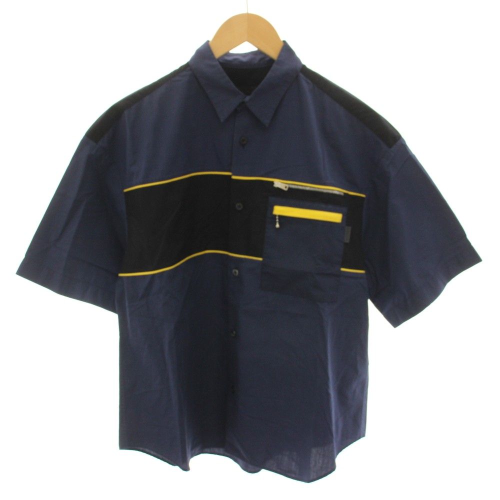 Prada Shirt Short Sleeve Chest Pocket S Navy Yellow YT