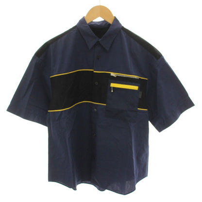 Prada Shirt Short Sleeve Chest Pocket S Navy Yellow YT