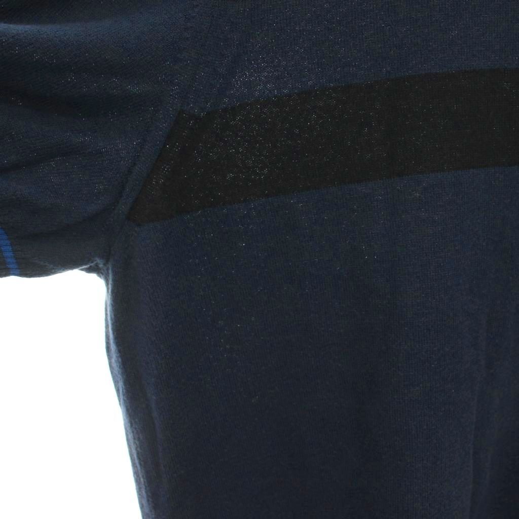 Hermes Summer Knit Sweater Top V-neck Border Short Sleeve XL Navy YM — view 3