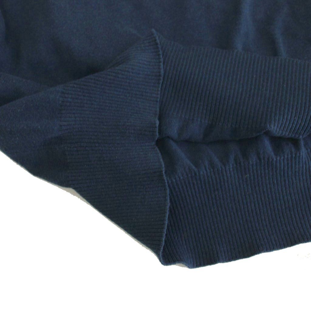 Hermes Summer Knit Sweater Top V-neck Border Short Sleeve XL Navy YM — view 5
